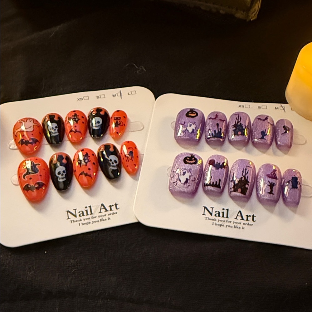 Halloween Nail Art Set - Orange Black and Purple Reusable Medium Adult 2 For 1